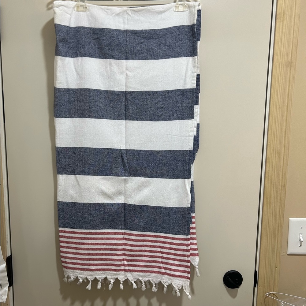 Beautiful soft Linum Red White and Blue Beach Towel from Turkey.